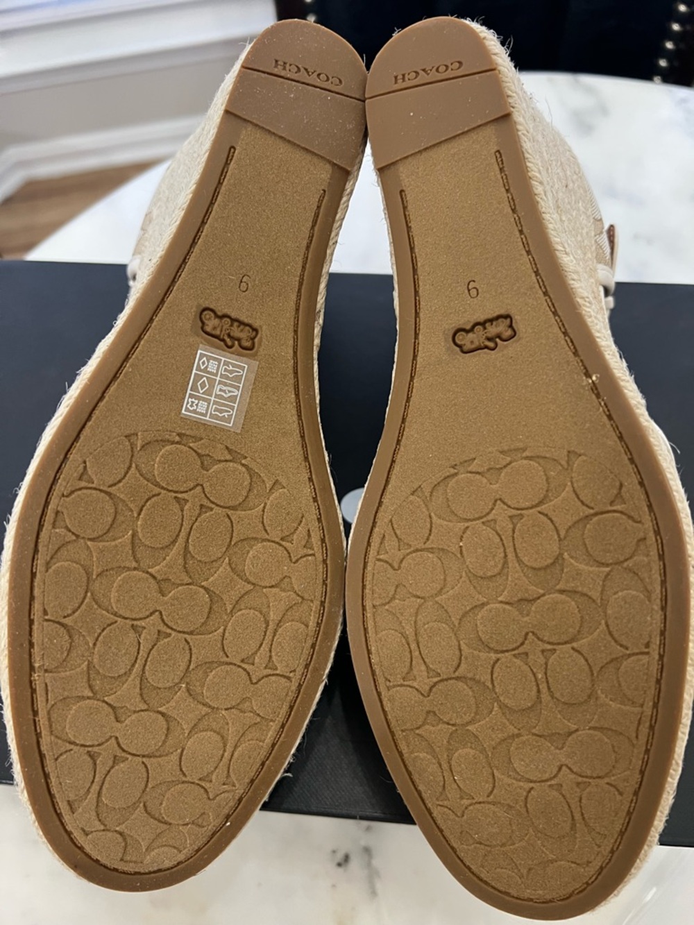 Coach Beige Signature Canvas Espadrille Wedge Sandals - Picture 9 of 10
